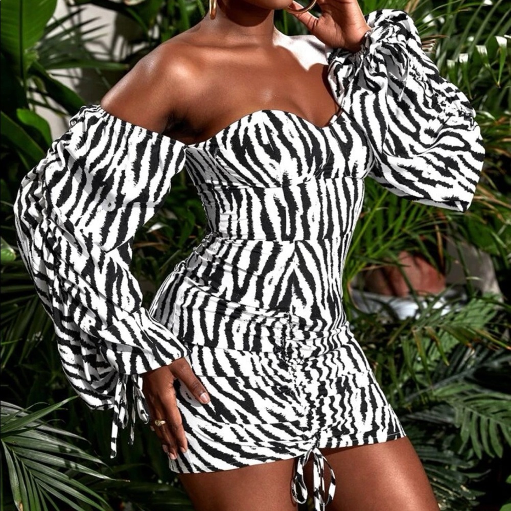 Off 𝑡ℎ𝑒 shoulder ZEBRA print dress